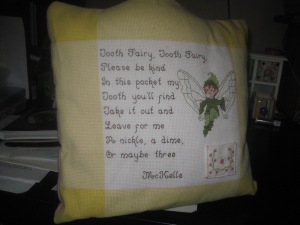 My tooth fairy pillow, as it has been since I was losing teeth.